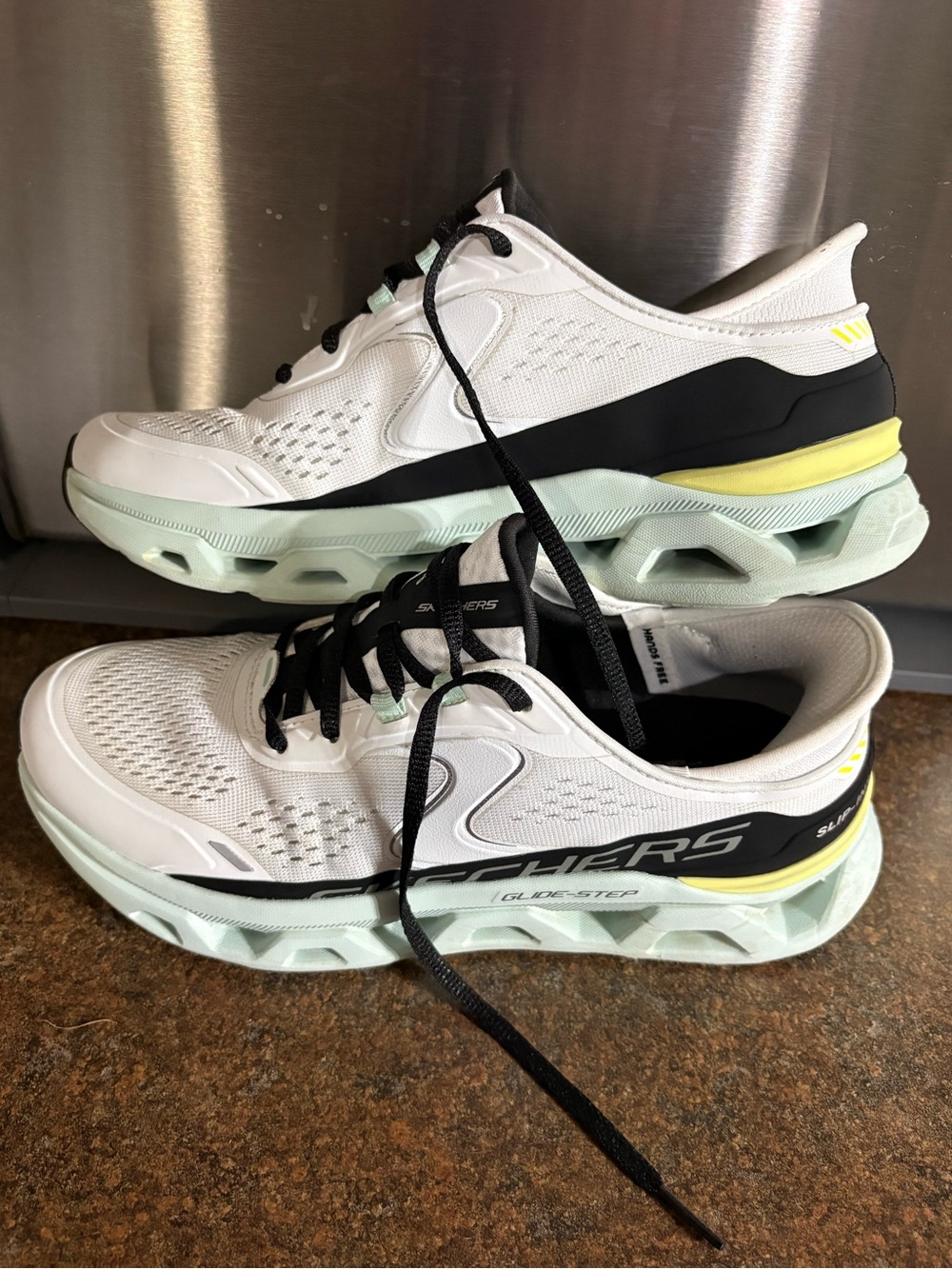 Skechers White Black Mint & Yellow Glide-Step Athletic Sneakers